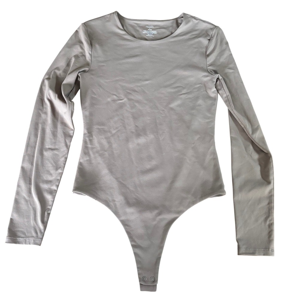 nuuds | Women's S | Long Sleeve Crew Neck Bodysuit | Fog/Mushroom Snap Bottom